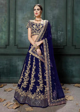 Hot Raw Silk Dori Work Blue Lehenga